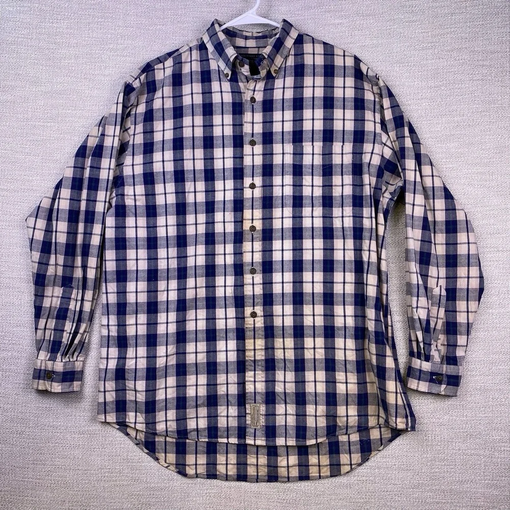 90s Abercrombie Fitch BIG Shirt M Mens L/S Button Down Blue Plaid Grunge VGUC - Picture 2 of 9
